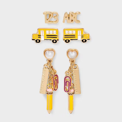 Teacher Icon Charm Stud and Drop Earring Set 3pc - Multicolor | Target