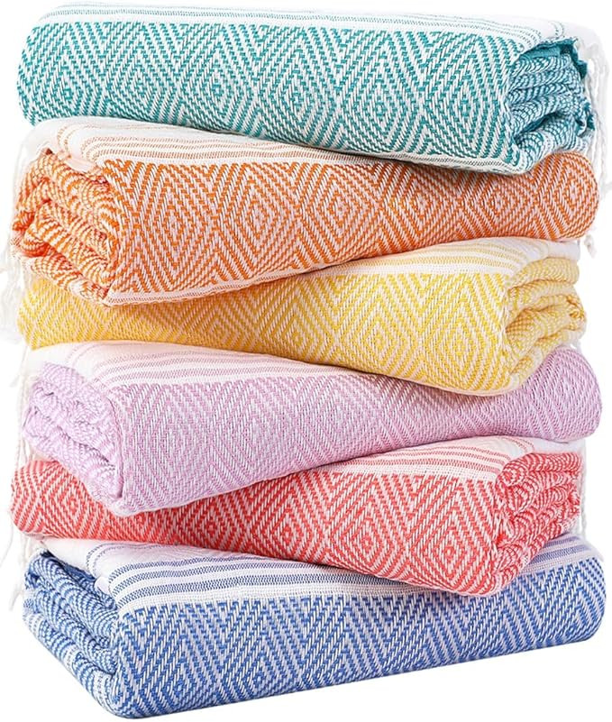 6 Packs Oversized Cotton Turkish Beach Towels Set Bulk 74"x38" Extra Large Sand Free Quick Dry Ab... | Amazon (US)