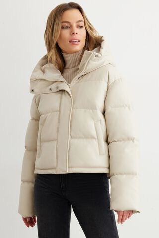 Short Faux Leather Puffer Jacket | Dynamite Clothing