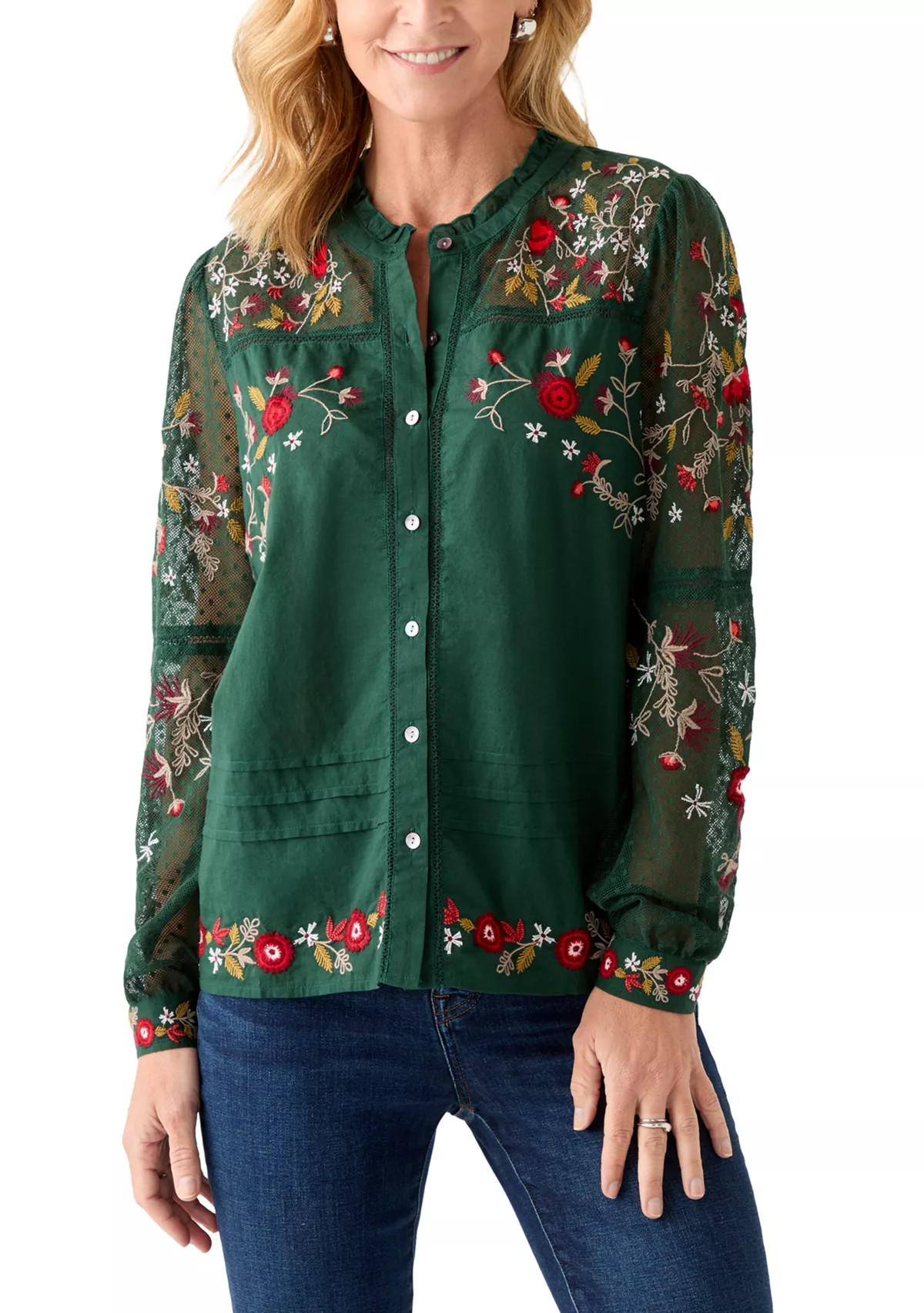 Women's Embroidered Button Front Blouse | Belk