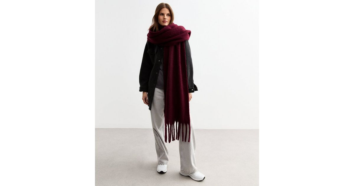 Burgundy Brushed Fringed Scarf | New Look | New Look (UK)