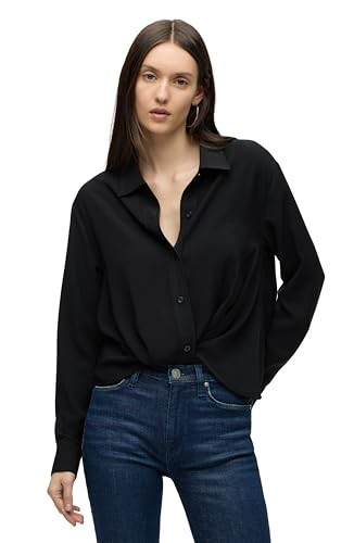 HUDSON Women's Long Sleeve Knotted Front Button Down Shirt, Black | Amazon (US)