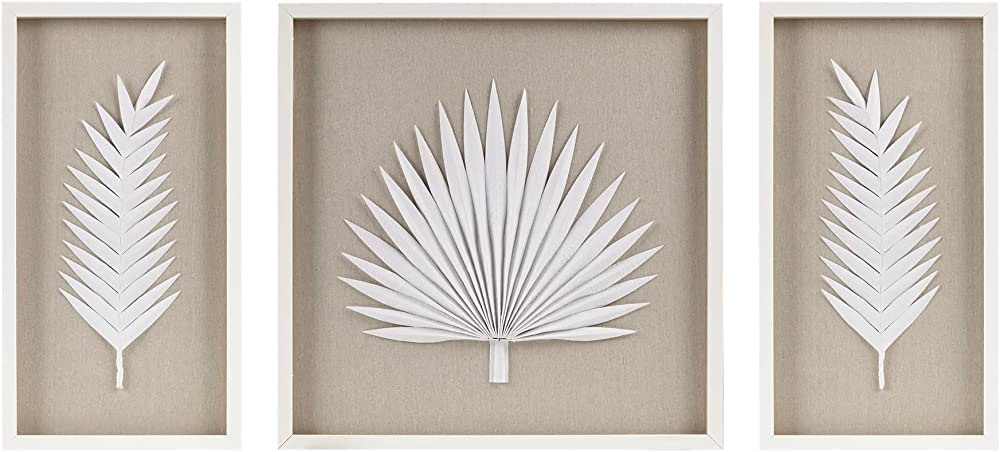 Madison Park Sabal Floral Wall Art - Handmade Canvas Palm Natural Rice Paper Shadow -Box Set, Gla... | Amazon (US)