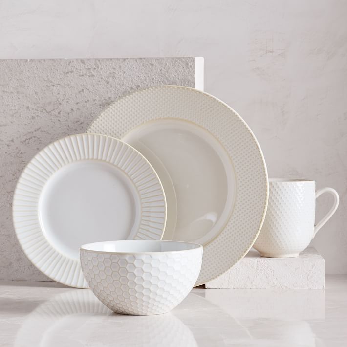 White Textured Stoneware Dinnerware (Set of 16) | West Elm (US)
