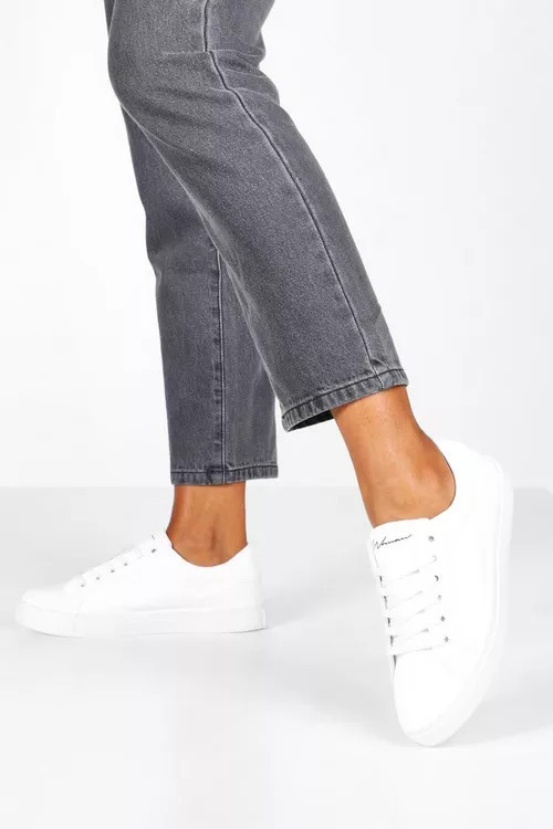 Basic Lace Up Flat Sneakers | Boohoo.com (US & CA)