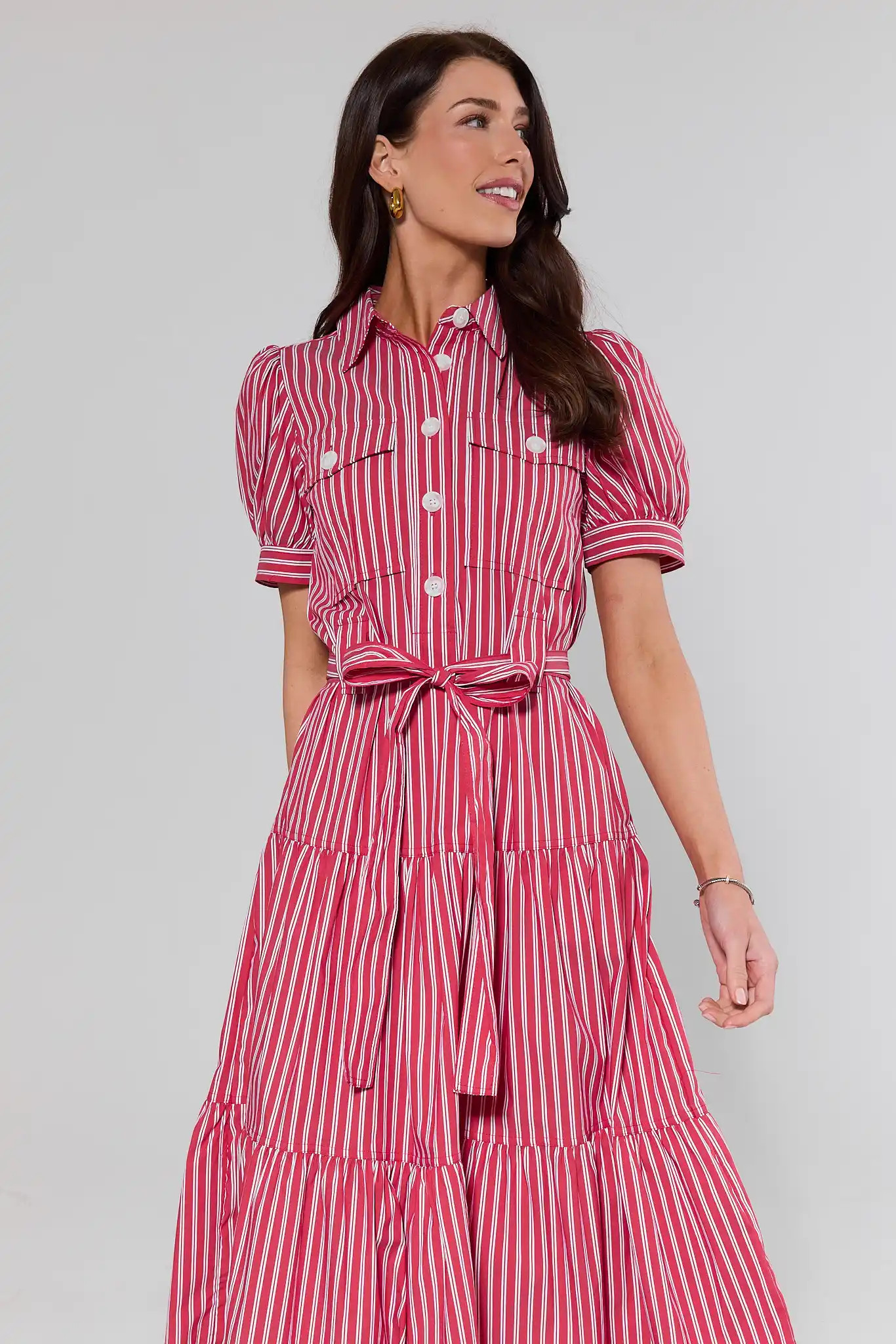 Lynette Red Striped Midi Dress | Avara