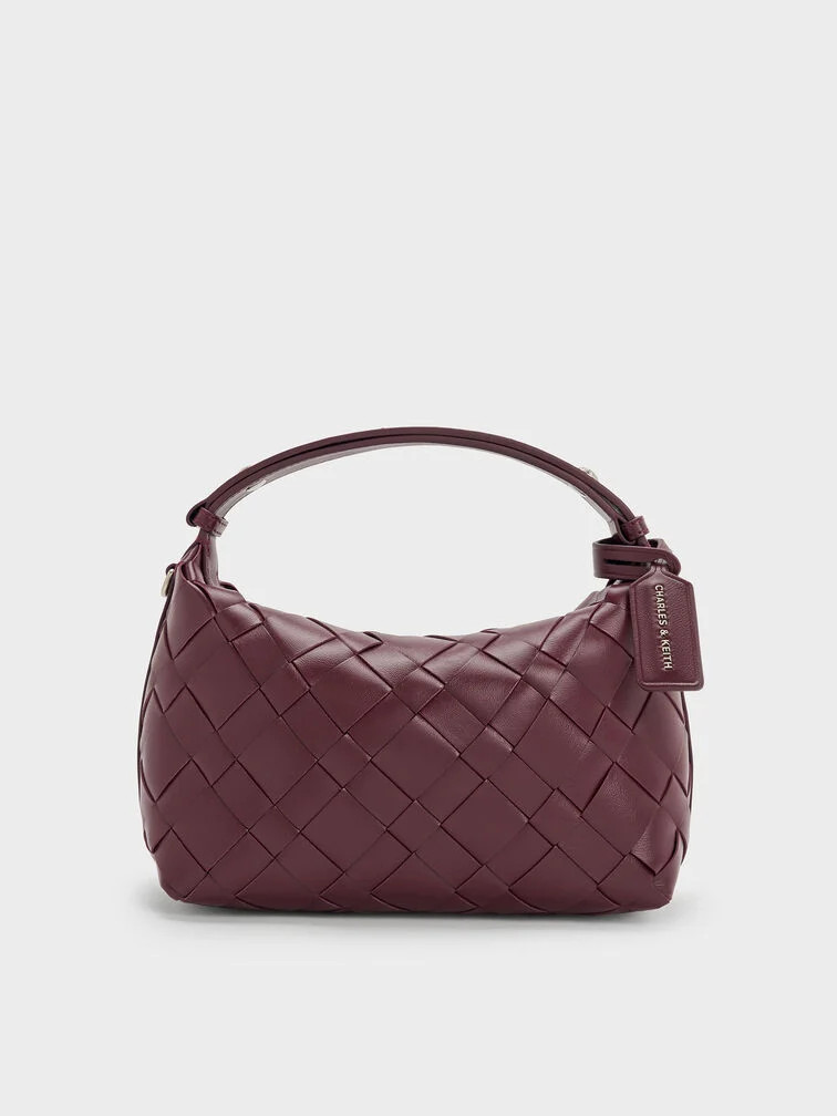 Ivette Woven Shoulder Bag - Wineberry Red | Charles & Keith AU