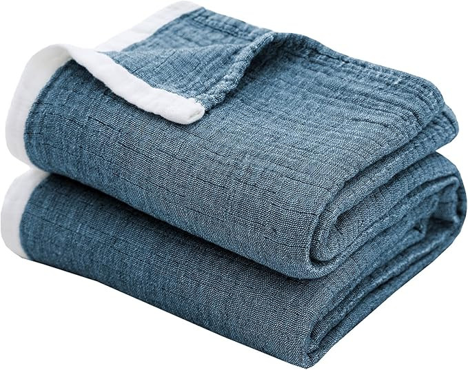 SE SOFTEXLY Cotton Muslin Throw Blanket for Adults,Breathable 4-Layer Yarn Dyed Linen Texture Gau... | Amazon (US)