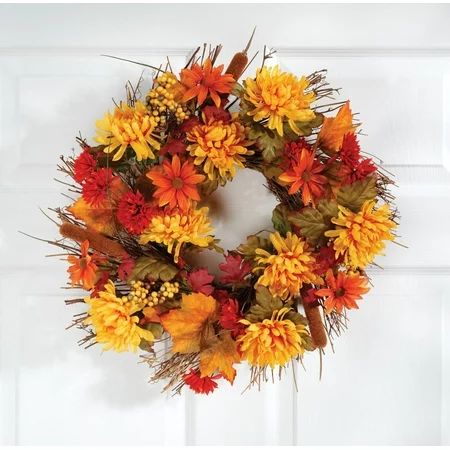 Fall Mum Wreath by Oakridge 18” Silk Floral Autumn Home Décor for Indoor/Outdoor Use - Walmart... | Walmart (US)