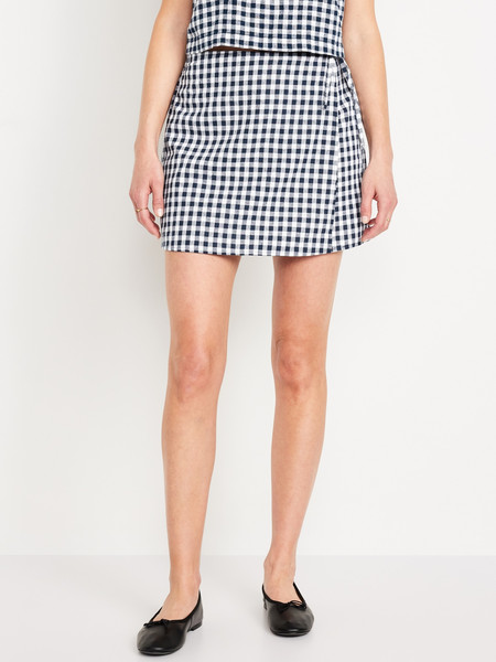 High-Waisted Linen-Blend Wrap-Front Mini Skort | Old Navy (US)