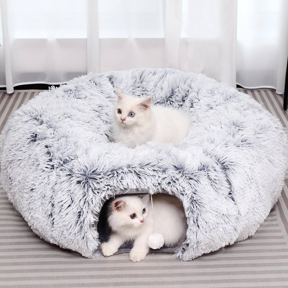 Plush Cat Tunnel with Cat Bed for Indoor Cats, Multifunctional Cat Donut Tunnel for Small Medium ... | Amazon (US)