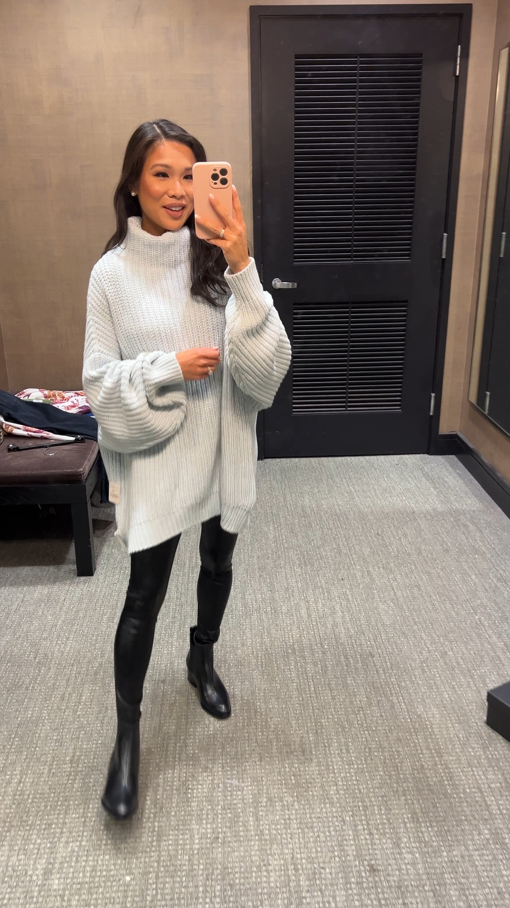 Winter outfit with faux leather leggings in size XS paired with oversized sweater in size XS. Styled with black leather booties. All are on sale for the Nordstrom Anniversary Sale! Open to all cardmembers and opens to public on the 15! 

#LTKStyleTip #LTKSummerSales #LTKxNSale