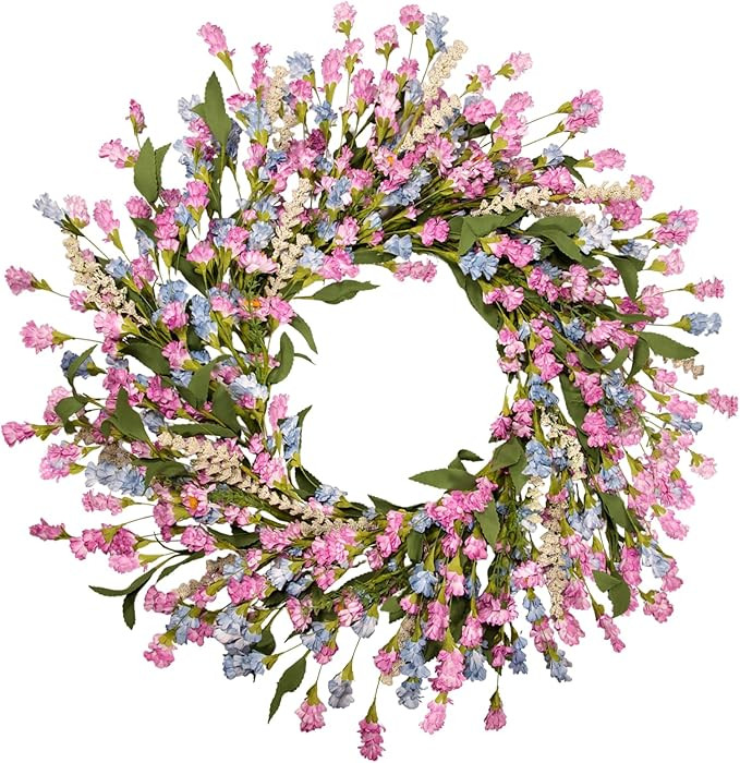 24 Inch Spring Summer Wreaths for Front Door, Year Round Artificial Lavender Paper Flower Wreath ... | Amazon (US)