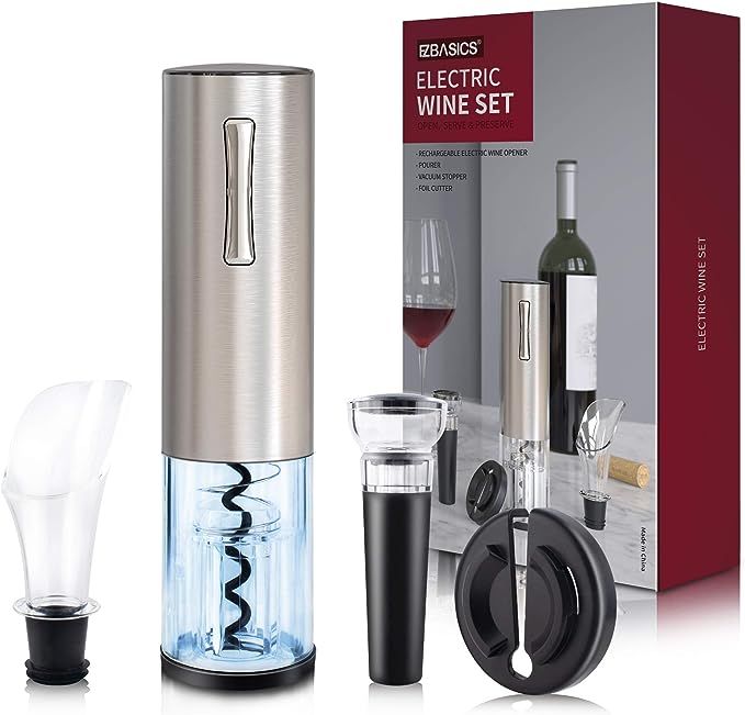 EZBASICS Electric Wine Bottle Opener kit Rechargeable Automatic Corkscrew contains Foil Cutter Va... | Amazon (US)