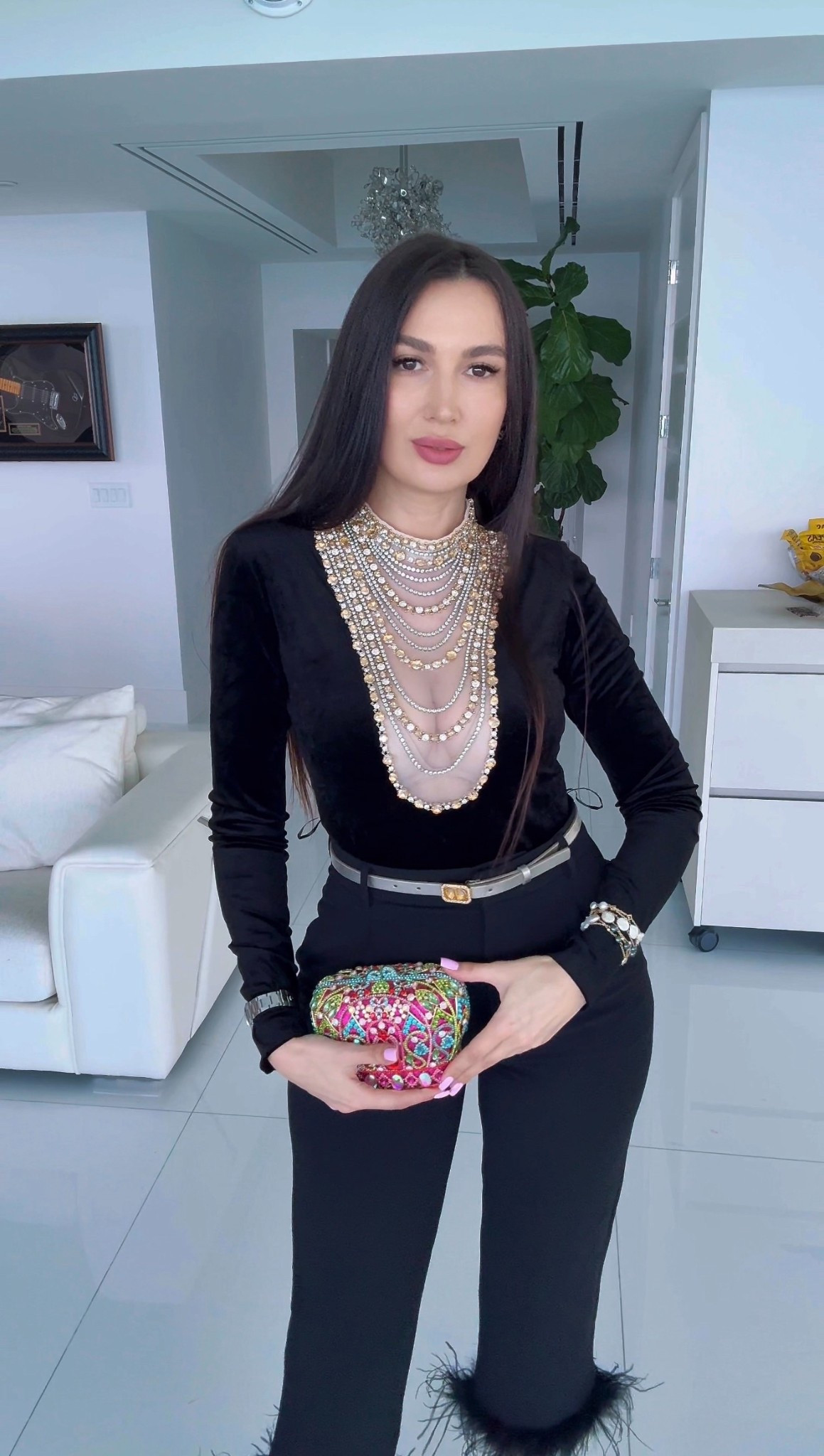 Total black spring look. Use my Discount Promo Code “Iryna20” for 20% off for any order on the richradiqs.com website

I’m in love with this velvet blouse with crystals and the cropped feather-trim pants. The blouse and pants I’m wearing are both size S

#LTKootd #LTKgrwm #LTKSpringSale