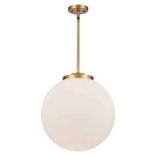 Innovations Beacon 60-Watt 1-Light Brushed Brass Shaded Mini Pendant Light with Matte White Glass... | The Home Depot