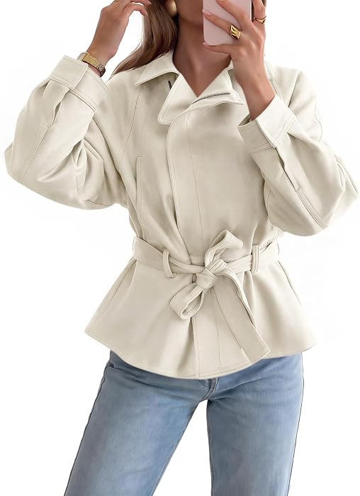 Tankaneo Womens Faux Suede Cropped Moto Jackets Zip Up Lapel Trench Coats | Amazon (US)