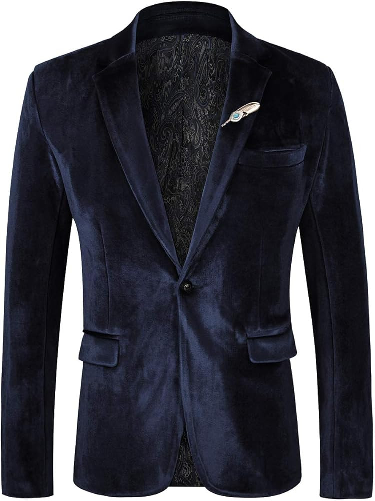 WEEN CHARM Velvet Blazer for Men Slim Fit One Button Sport Coat Tuxedo Jacket for Prom Wedding Pa... | Amazon (US)