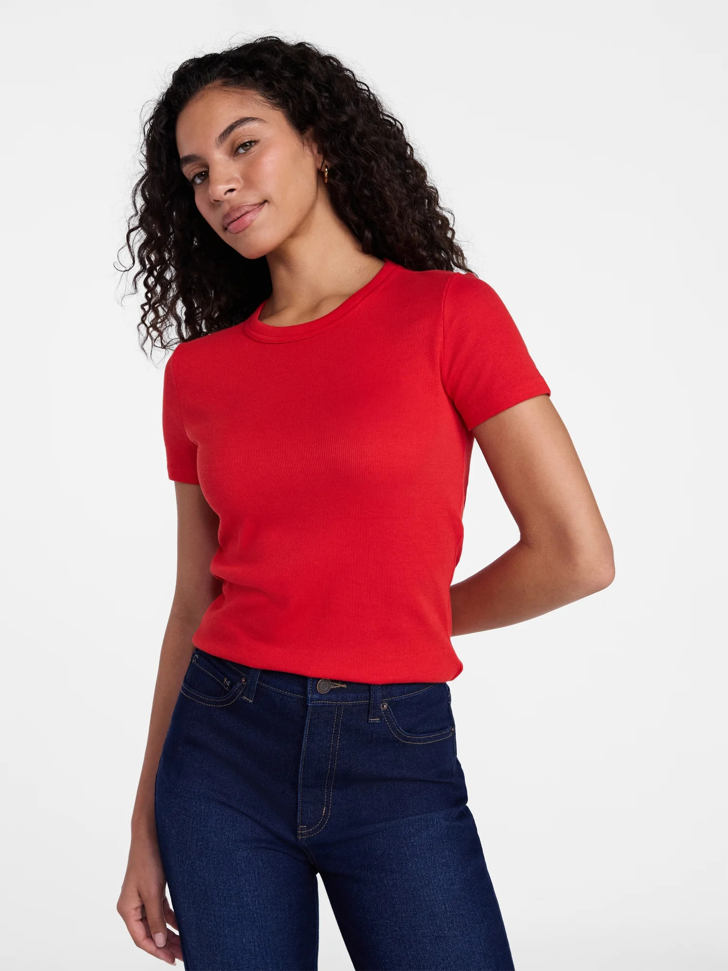 Time and Tru Women's Ribbed Tee with Short Sleeves, Sizes XS-XXXL | Walmart (US)