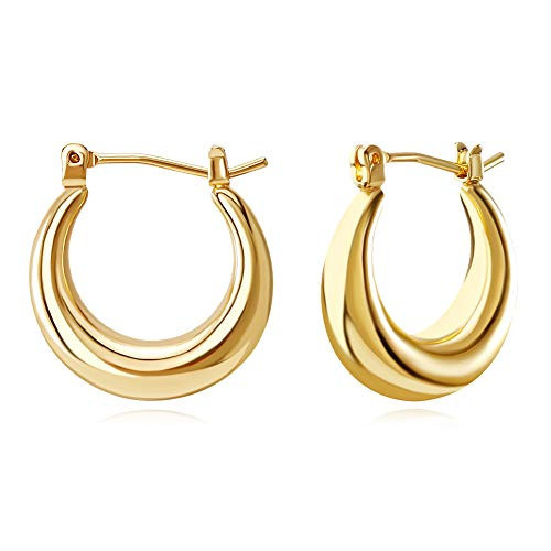 FAMARINE Chunky Hoop Earrings, Dainty Minimalist Open Hoops Earrings For Women, 14K Gold Plated | Amazon (US)