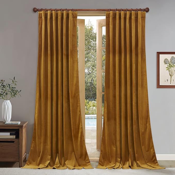 StangH Mustard Gold Curtains Velvet - Vintage Retro Home Decor Drapes for Living Room Light Block... | Amazon (US)