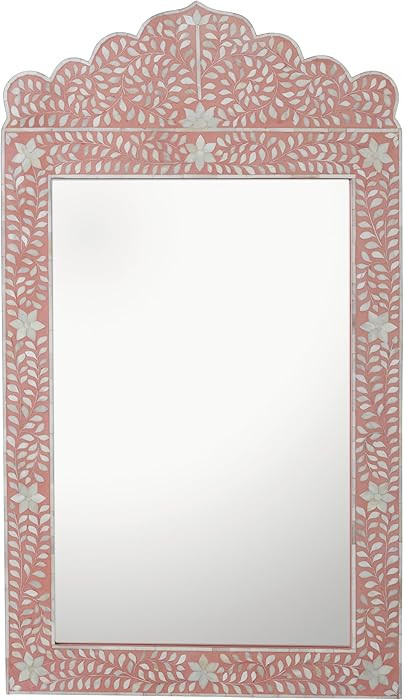 Creative Co-Op Wood and Resin Framed Wall Mirror with Inlaid Bone Flowers and Leaves, Pink and Iv... | Amazon (US)