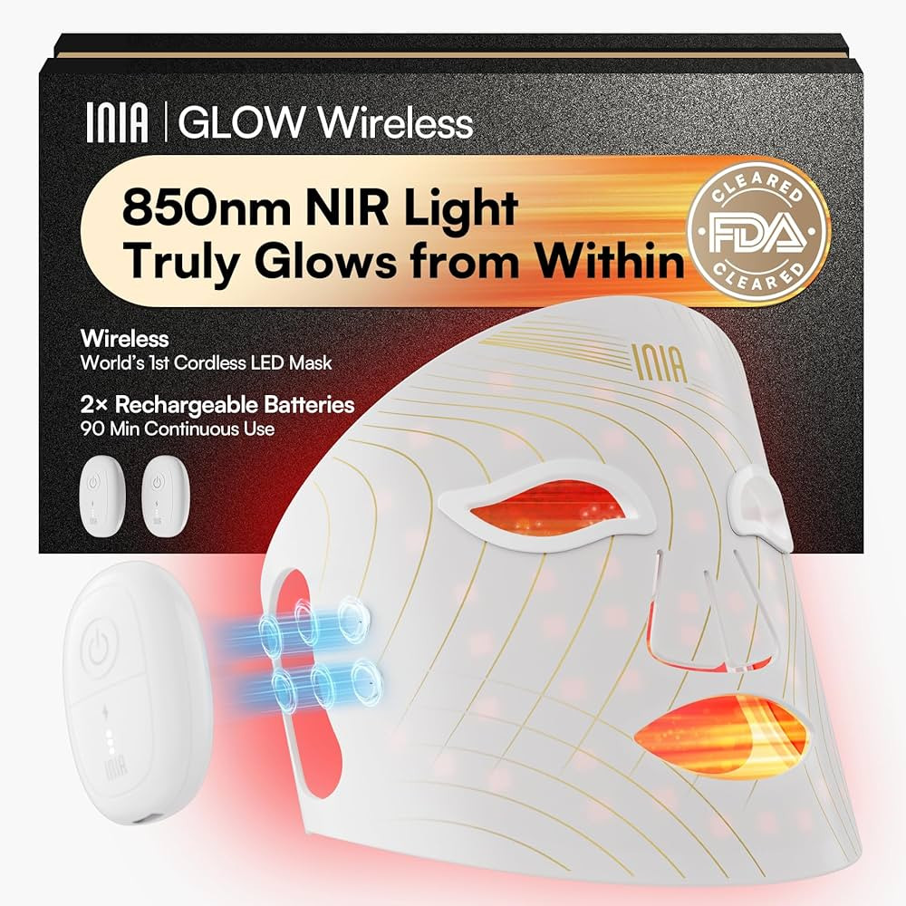 INIA Red Light Therapy Mask for Face, Glow Wireless LED Face Mask Light Therapy with Near-Infrare... | Amazon (US)