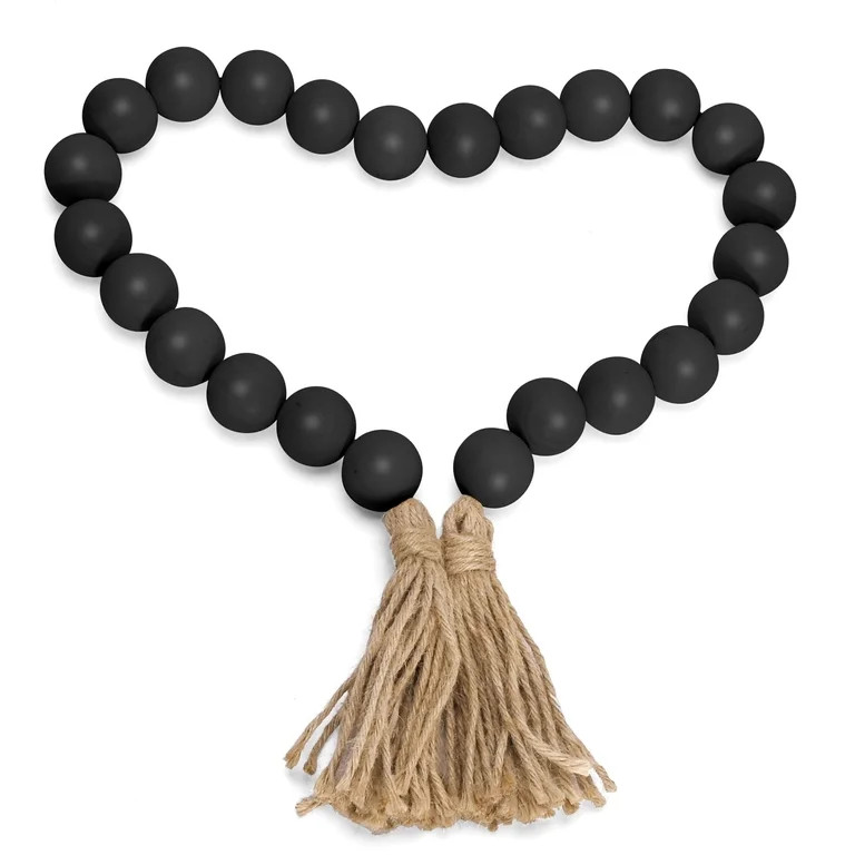 Decorative Wooden Beads 1.6" Diameter with Tassels, Boho Style Bead Garland for Farmhouse Decor, ... | Walmart (US)