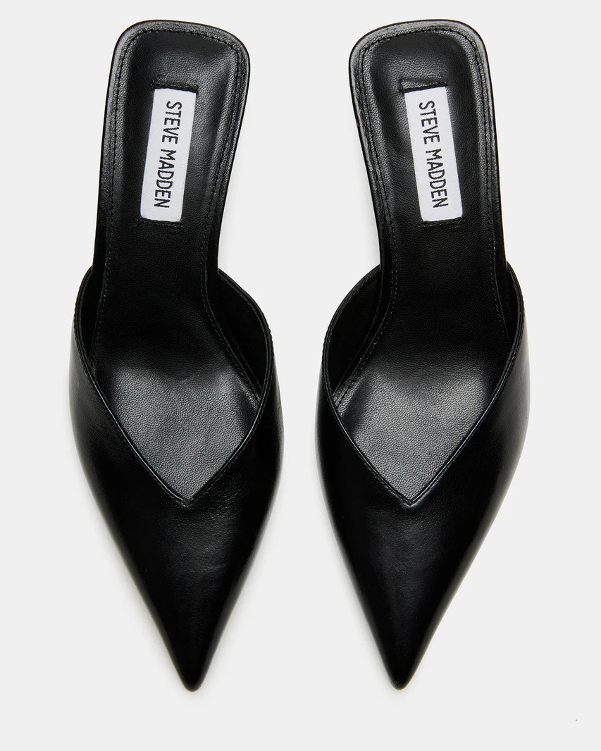 MOD Black Leather Kitten Heel Pointed Toe Mule | Women's Heels | Steve Madden (US)