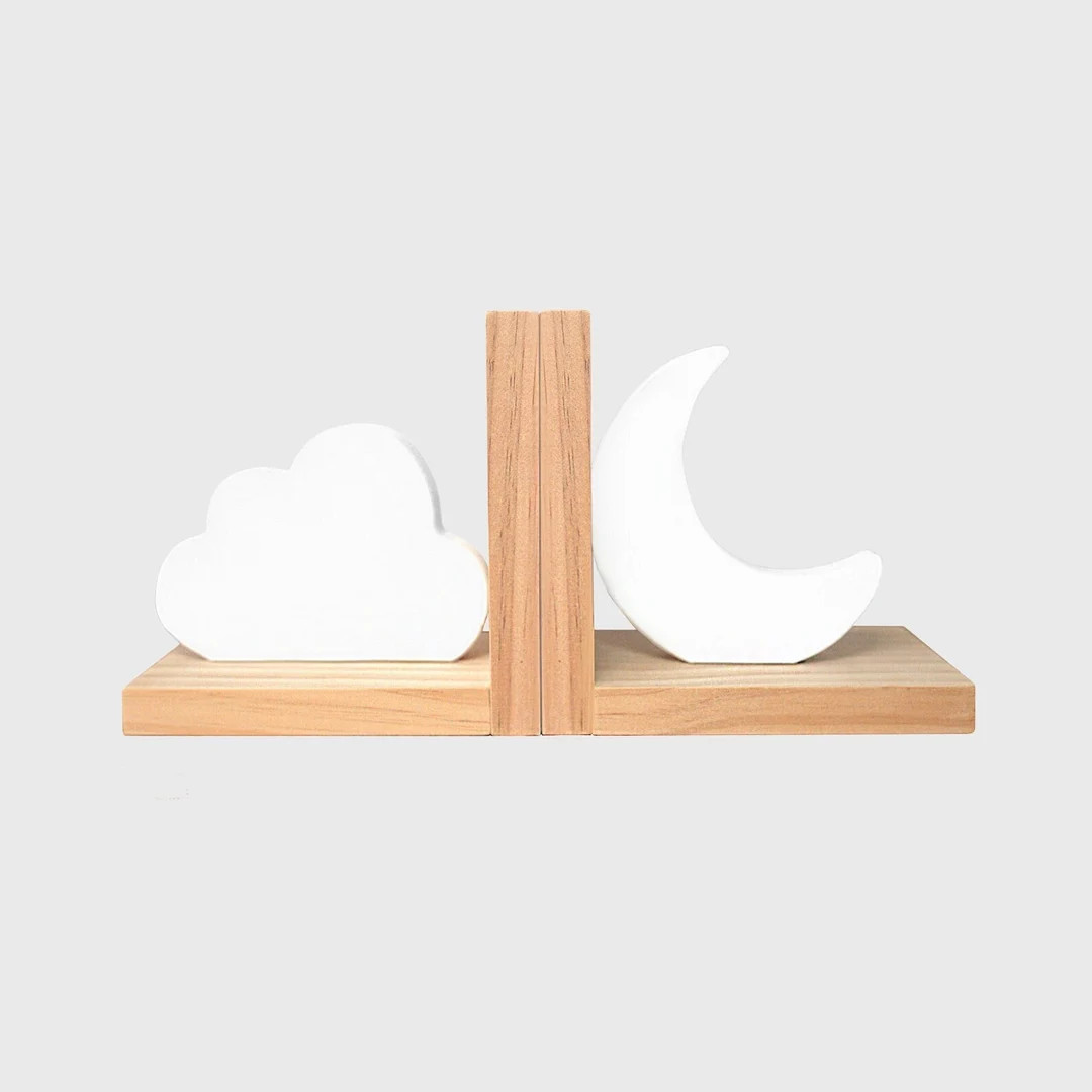 Moon & Cloud Bookends for Kids, Moon Nursery Decor, Baby Shower Book Ends, Star Moon Bookend Gift... | Etsy (US)