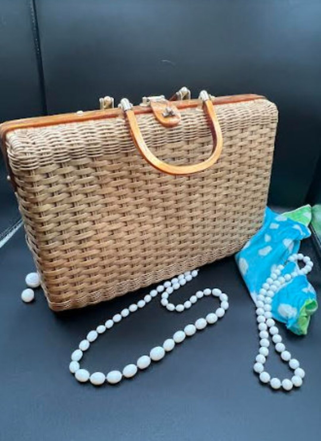 Vintage Wicker & Lucite Hand Bag - Etsy | Etsy (US)