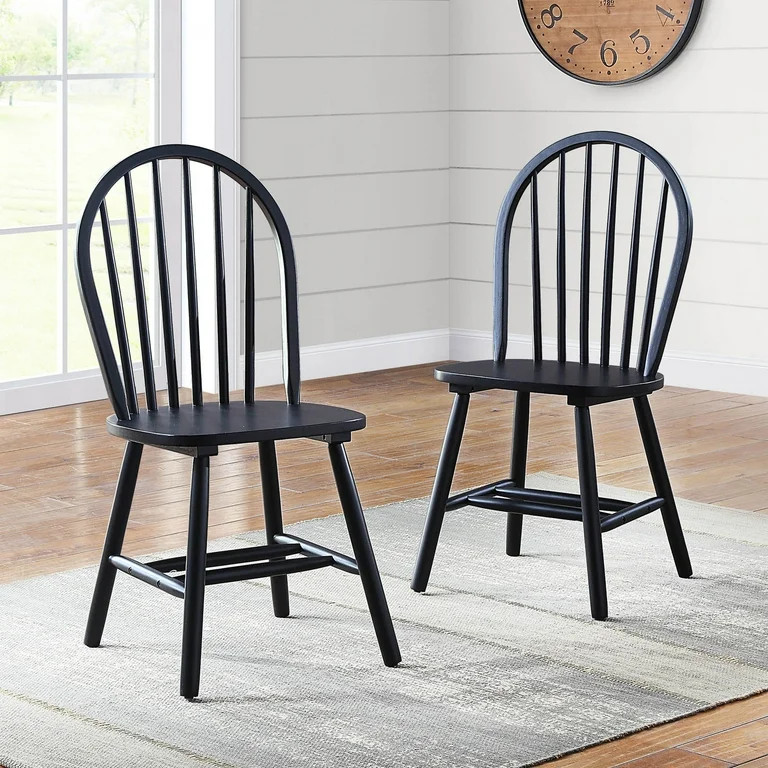 Better Homes and Gardens Autumn Lane Windsor Solid Wood Dining Chairs, Set of 2, Black Finish - W... | Walmart (US)