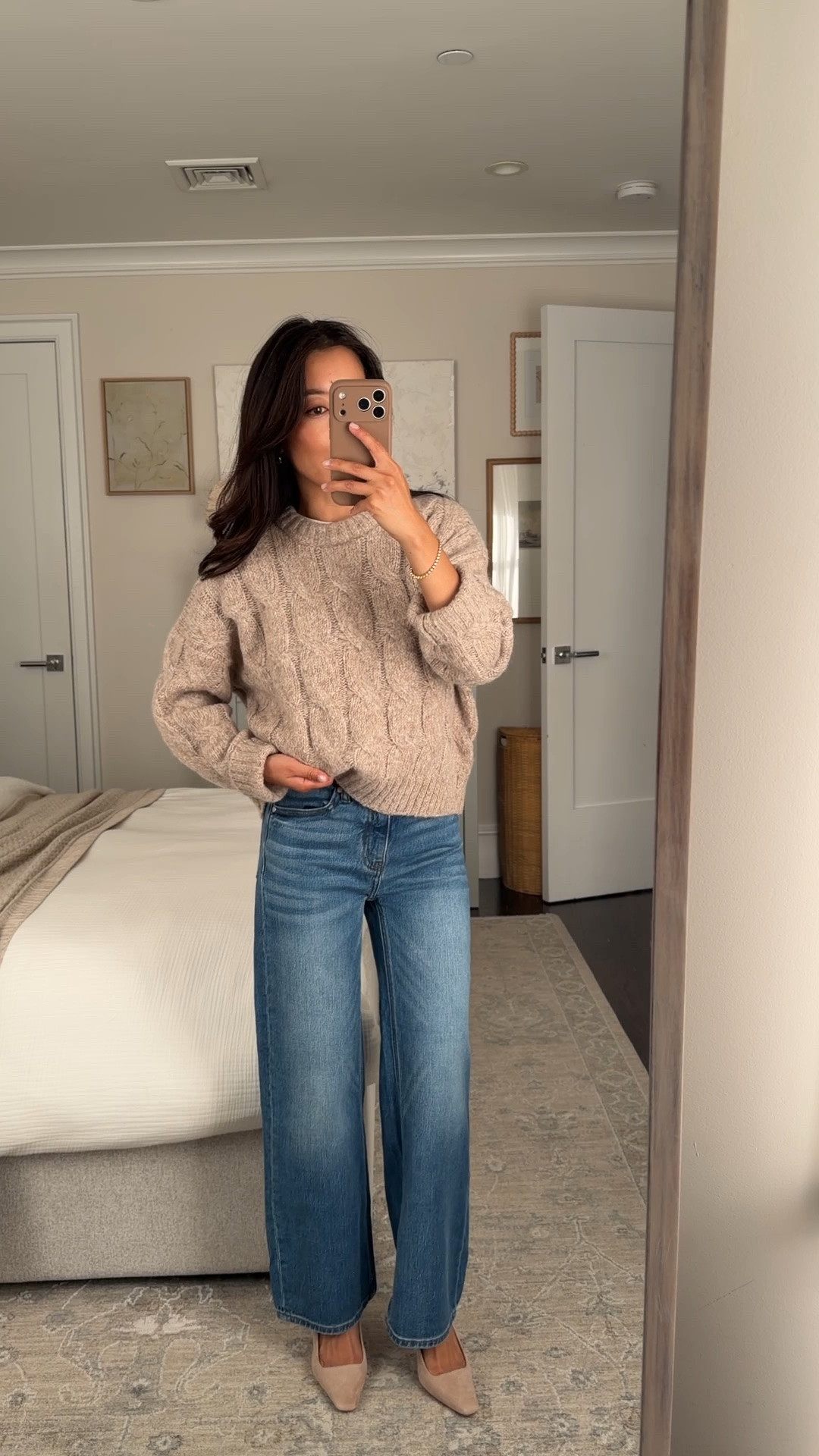 Size info below! 
• Relaxed cropped cable knit sweater XS, has a shorter boxier cut, wear a tee under if sensitive to itch
• Bella relaxed straight jeans size 24 extra short in atlantic blue, has a little bit of stretch with a high rise, I ended up getting darker obsidian blue instead  

Also linked a shrunken fit cable sweater that is a smaller fit and lighter weight knit with no itch factor

@Quince #quincepartner

Fall outfit ideas, petite friendly jeans, chunky sweater 

 #LTKootd #LTKSeasonal #LTKPetite