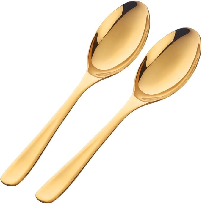 Bisda Buffet Serving Spoons, Stainless Steel 10 Inch Gold Plated Server Set of 2, Large Salad Ser... | Amazon (US)