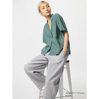 Uniqlo - Pantalon Van Linnen-katoenmix (tapered Fit, Gestreept) - Grijs | Uniqlo BE