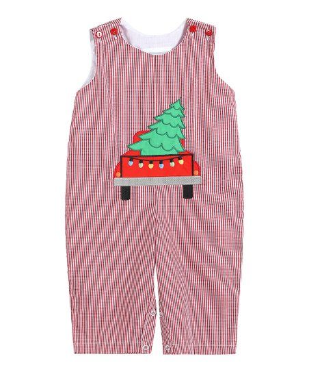 Red Gingham Christmas Tree Truck Overalls - Infant | Zulily