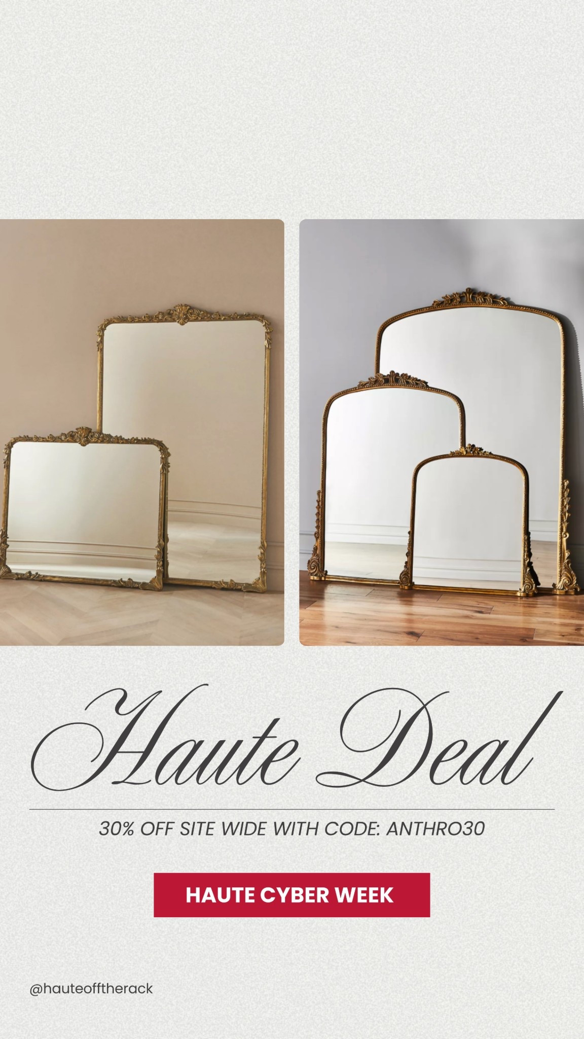 Save 30% off sitewide on Anthropologie with code ANTHRO30

#cyberweek #blackfriday
#goldmirror #anthropologiemirror #vanitymirror #floorlengthmirror #wallmirror #salealert

#LTKCyberWeek #LTKHome #LTKSaleAlert