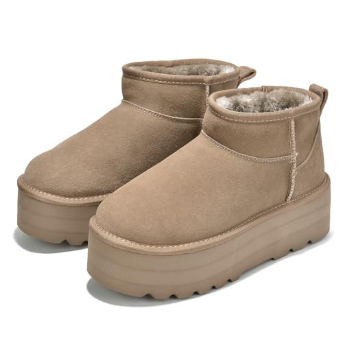 Project Cloud 100% Genuine Leather Ankle Boots for Women - Anti-Slip Memory Foam Insole Womens Boots - Lightweight Winter Womens Shoes, Ankle Booties for Women (Huggy, Taupe, 5.5) | Amazon (US)