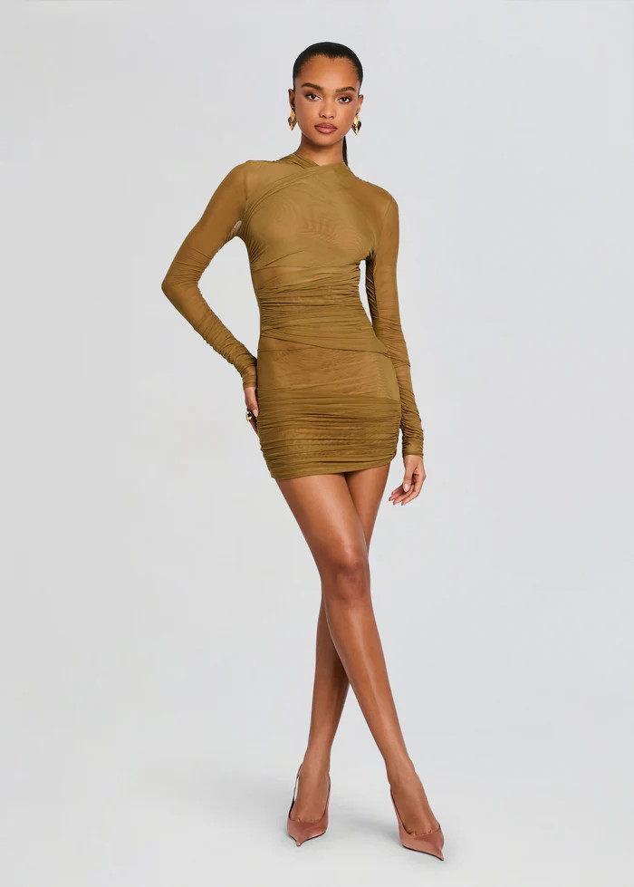 Moxey Ruched Mesh Mini Dress | Retrofete