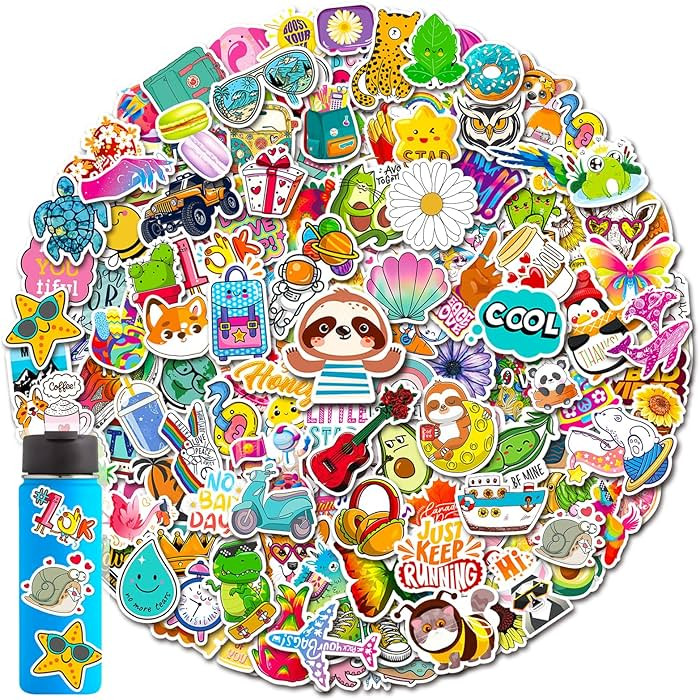300 PCS Cute Vinyl Waterproof Stickers for Water Bottles, Skateboard, Laptop, Multicolor Cartoon ... | Amazon (US)