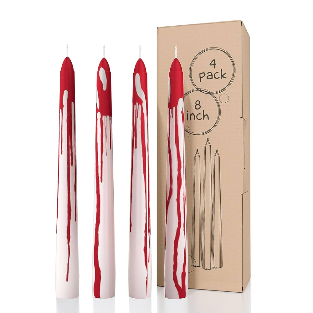 CANDWAX 8 inch Taper Candles - Set of 4 Dripless Unscented Blood White Dinner Household Candles | Amazon (US)
