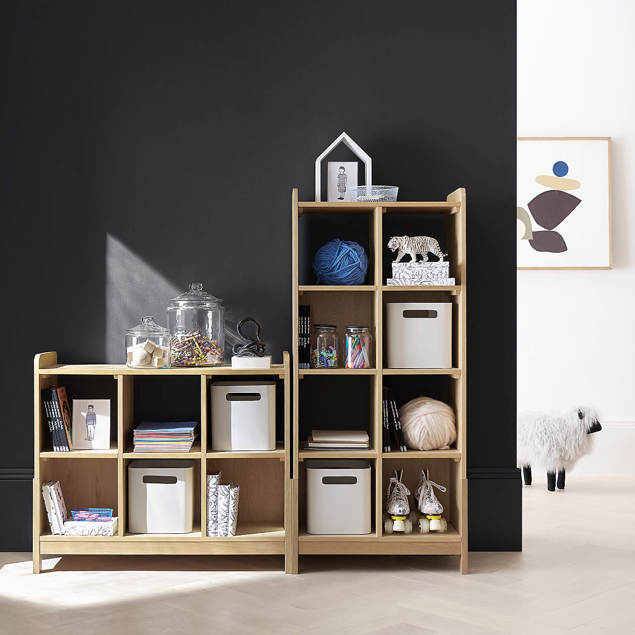 Rue Natural Wood 6-Cube Low Kids Bookcase + Reviews | Crate & Kids | Crate & Barrel