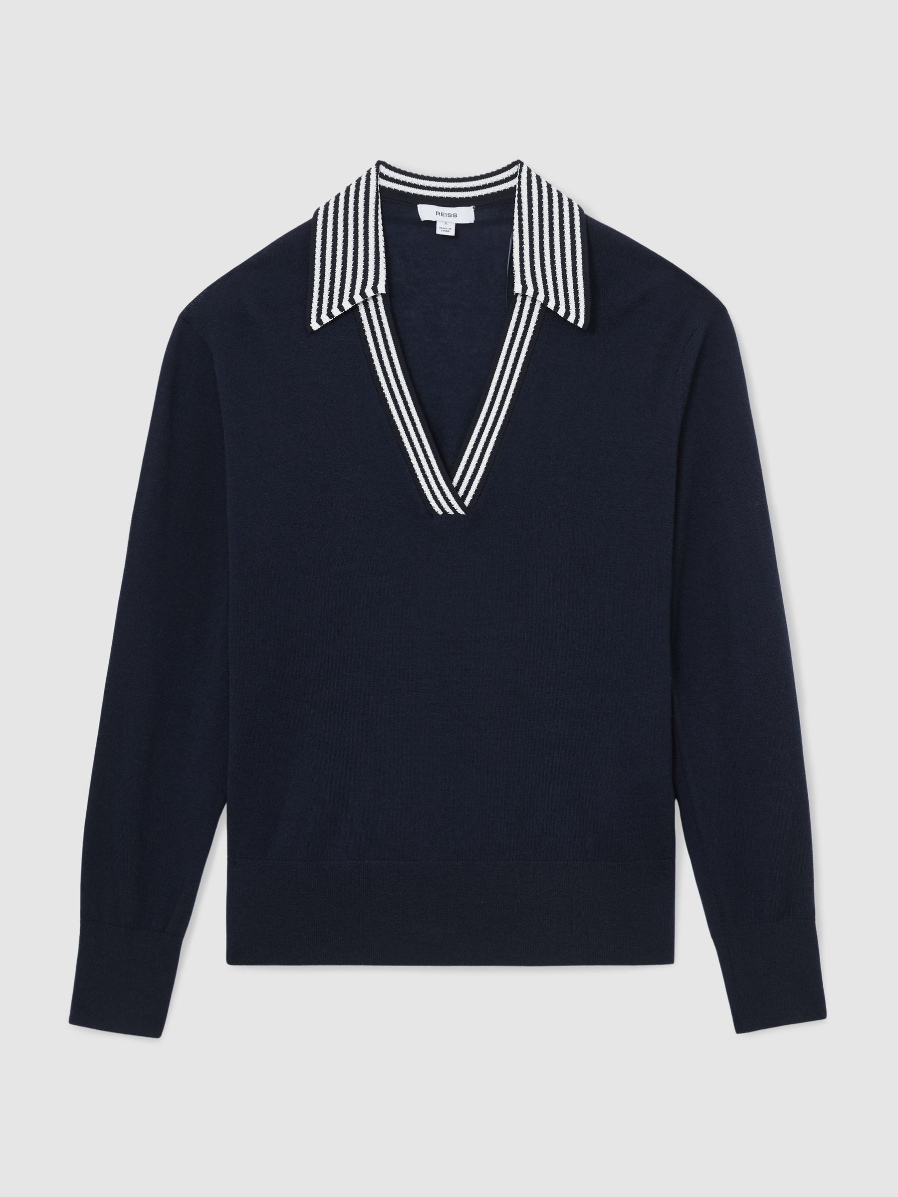 Reiss Merino Wool Stripe-Collar Jumper in Navy/White | REISS | Reiss US
