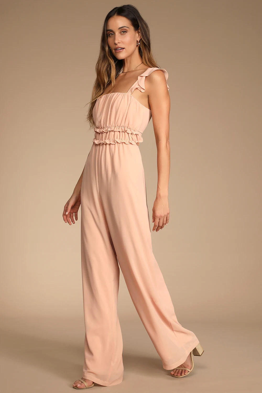 Stun with Elegance Blush Ruffled Tie-Back Wide-Leg Jumpsuit | Lulus (US)