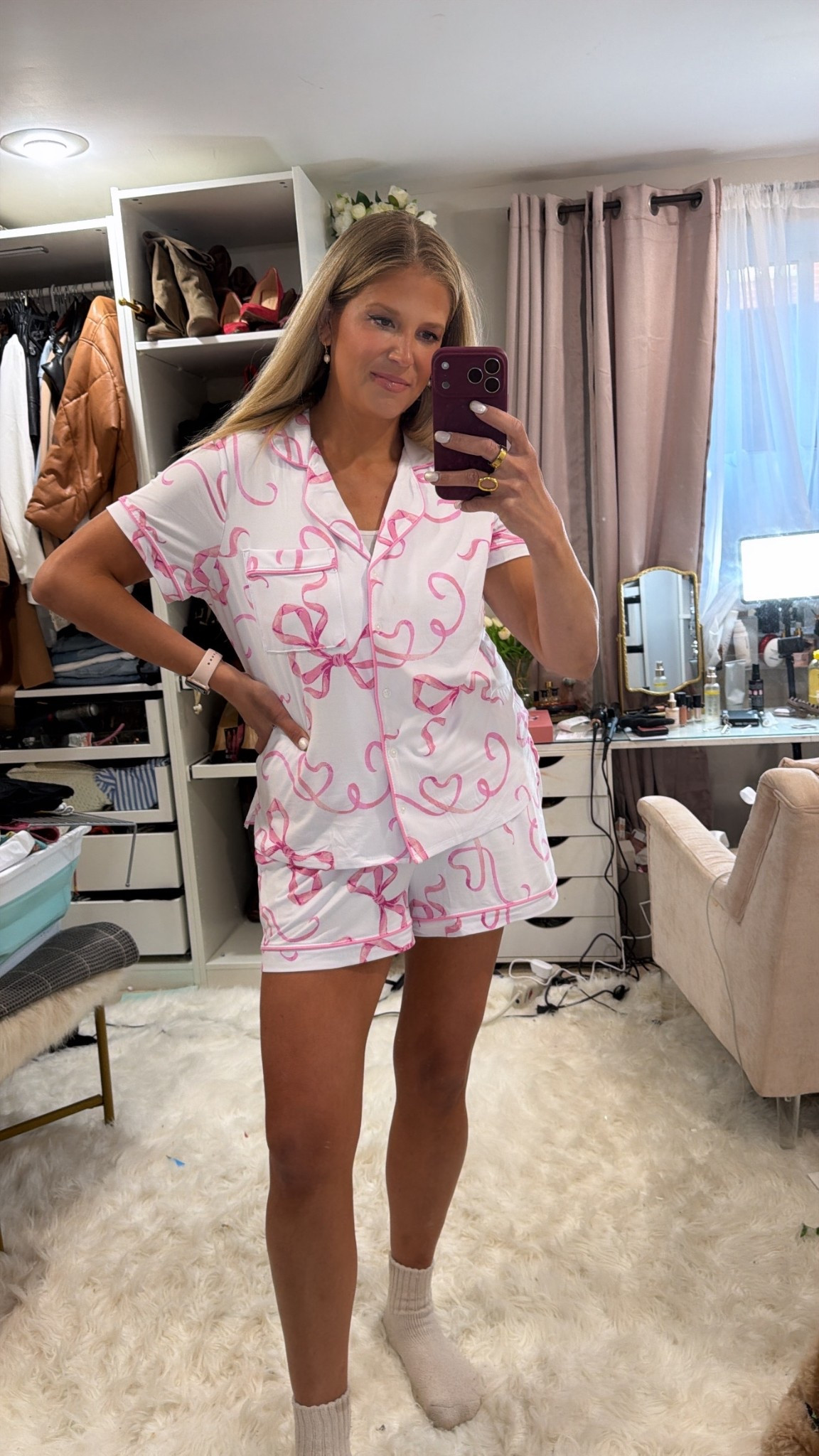 These Walmart pjs are sooooooo good!!! They are soooo soft and feel like butter! They feel so high end but the price tag is not! I will be living in these until further notice. Hurry bc they are low in stock (and for good reason! Everyone loves them! #walmart #pajamas 