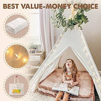 Tiny Land Large Kids Teepee Tent with Padded Mat & Light String & Carry Case-Kids Foldable Play T... | Amazon (US)