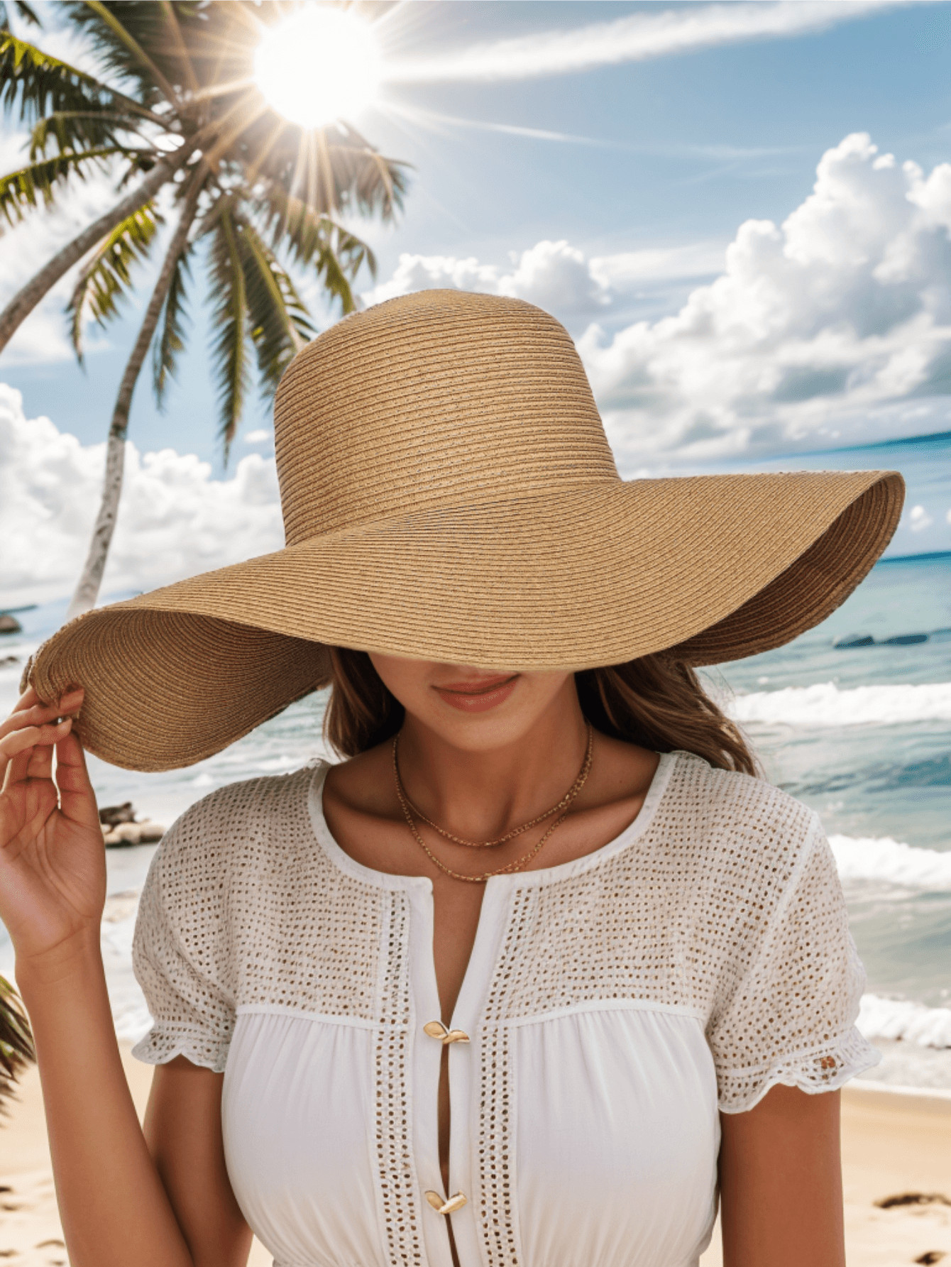 Boho 1pc Women's Wide Brim Straw Hat For Beach Vacation | SHEIN EUR | SHEIN