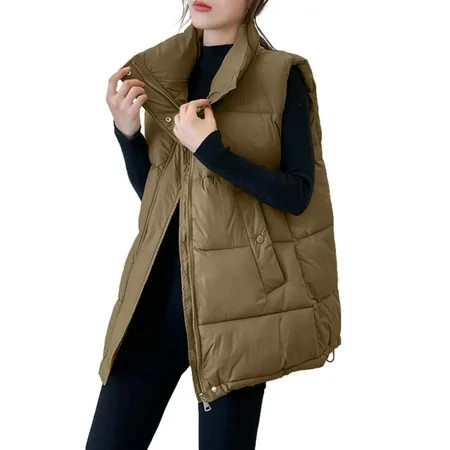 JDEFEG Womens Plus Vest Jackets Women Autumn and Winter Casual Solid Color Warm Belt Pocket Padded V | Walmart (US)