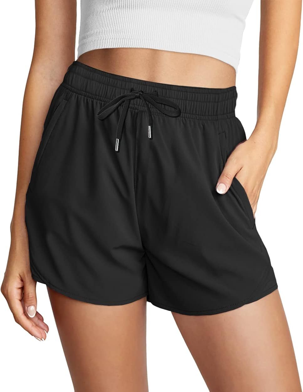 AUTOMET Women’s Quick-Dry Running Shorts High Waisted Lined Athletic Workout Shorts Drawstring ... | Amazon (US)
