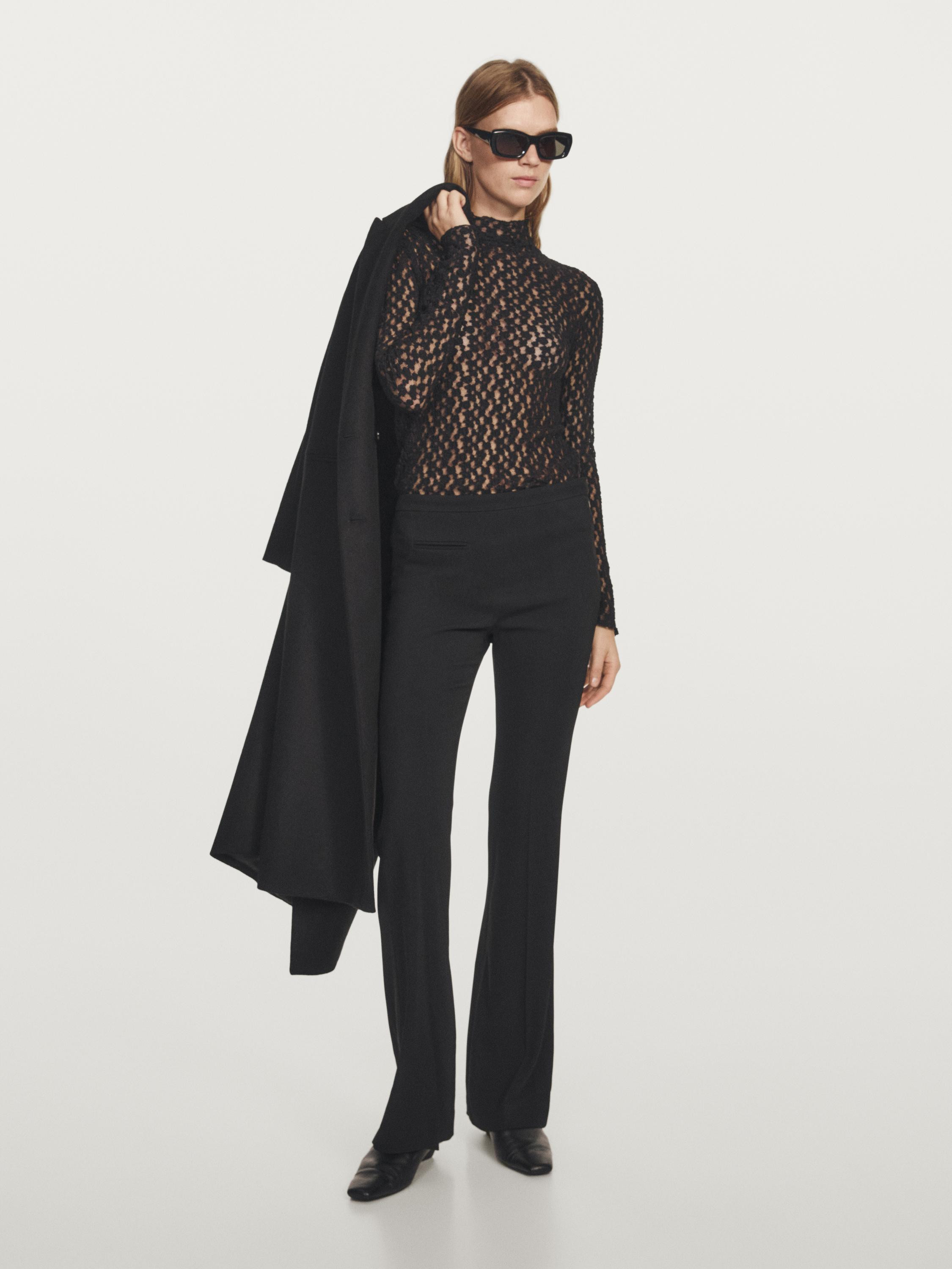 Top mit langen Ärmeln und Spitze | Massimo Dutti DE